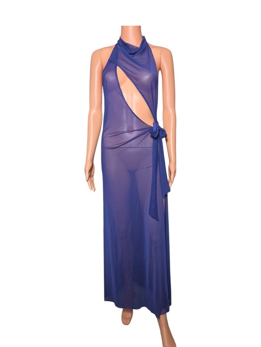 NWT JADED LONDON Halter Mesh Maxi Dress Blue US 4 Swim Coverup - Picture 4 of 5